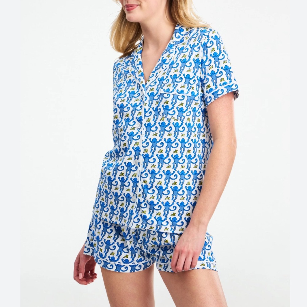 Roller Rabbit polo blue monkey pajama set women's